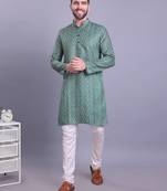 Shiwam mens cotton printed kurta with pyjama set mahir collection - green