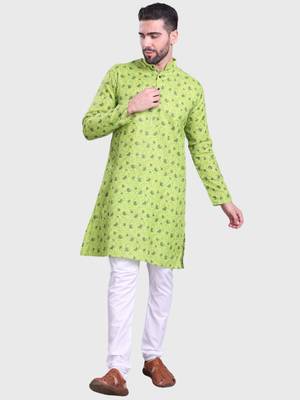 Shiwam mens cotton printed kurta with pyjama set mahir collection - green 4