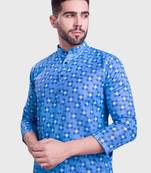 Shiwam mens cotton printed kurta with pyjama set mahir collection - blue
