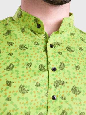 Shiwam mens cotton printed kurta with pyjama set mahir collection - green 5