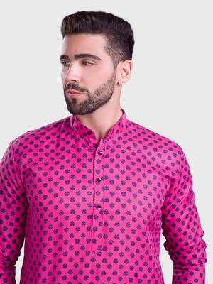 Shiwam mens cotton printed kurta with pyjama set mahir collection - pink 2