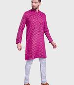 Shiwam mens cotton printed kurta with pyjama set mahir collection - pink