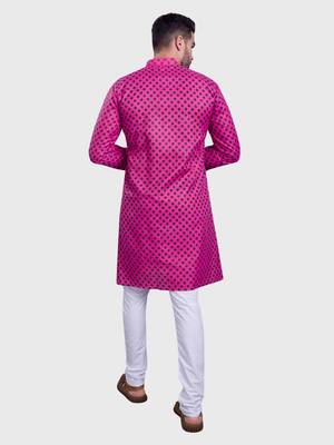 Shiwam mens cotton printed kurta with pyjama set mahir collection - pink 3