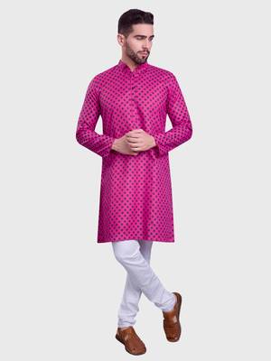 Shiwam mens cotton printed kurta with pyjama set mahir collection - pink 4