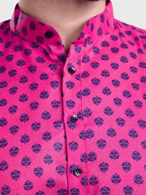 Shiwam mens cotton printed kurta with pyjama set mahir collection - pink 5