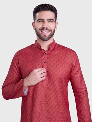 Shiwam mens cotton printed kurta with pyjama set mahir collection - red 1