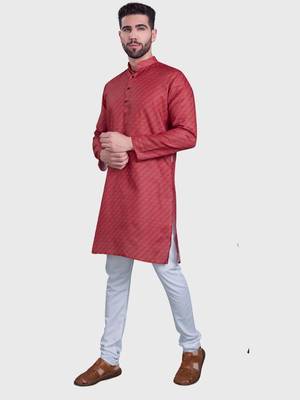 Shiwam mens cotton printed kurta with pyjama set mahir collection - red 2