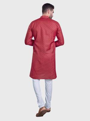 Shiwam mens cotton printed kurta with pyjama set mahir collection - red 3