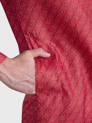 Shiwam mens cotton printed kurta with pyjama set mahir collection - red 5