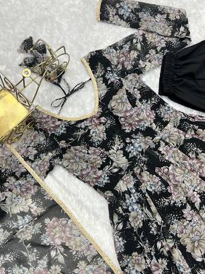 Fox Georgette Multi Floral Print Fabric With Fully Flair Kurti, With Pent And Dupatta 9