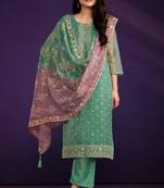 Turquoise Embroidered Organza  Straight Suit. Free size full stitched Up To 42" Size