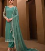 Teal Green Embroidered Organza Chiffon  Straight Suit. Free size full stitched Up To 42" Size