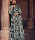 Black And White Embroidered Georgette Stitched Gown. Free size full stitched Up To 42" Size