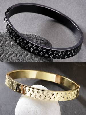 Men set of 2 gold & black rhodium-plated  stainless steel kada bracelet 1