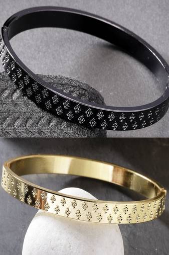 Men set of 2 gold & black rhodium-plated  stainless steel kada bracelet
