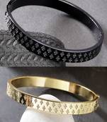 Men set of 2 gold & black rhodium-plated  stainless steel kada bracelet