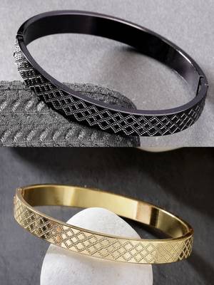 Men set of 2 gold & black rhodium-plated  stainless steel kada bracelet 1