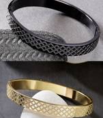 Men set of 2 gold & black rhodium-plated  stainless steel kada bracelet