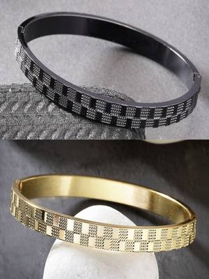 Men set of 2 gold & black rhodium-plated  stainless steel kada bracelet 1