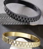 Men set of 2 gold & black rhodium-plated  stainless steel kada bracelet