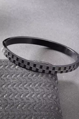 Men set of 2 gold & black rhodium-plated  stainless steel kada bracelet