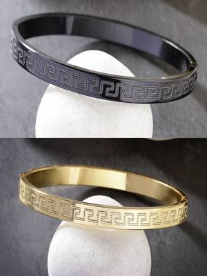 Men set of 2 gold & black rhodium-plated  stainless steel kada bracelet 1