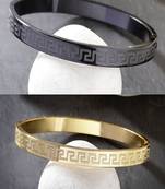 Men set of 2 gold & black rhodium-plated  stainless steel kada bracelet