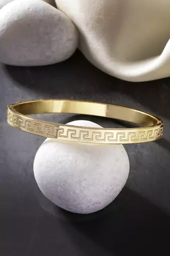 Men set of 2 gold & black rhodium-plated  stainless steel kada bracelet