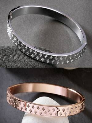 Men set of 2 rhodium-plated stainless steel kada bracelet 1