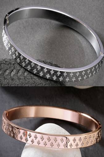 Men set of 2 rhodium-plated stainless steel kada bracelet