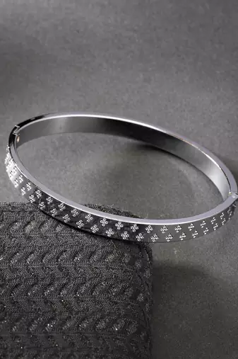 Men set of 2 rhodium-plated stainless steel kada bracelet