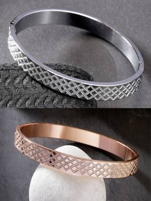 Men set of 2 rhodium-plated stainless steel kada bracelet 1