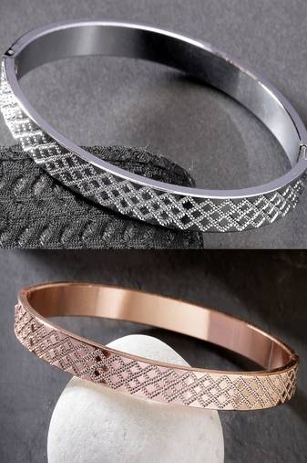 Men set of 2 rhodium-plated stainless steel kada bracelet