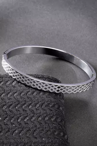 Men set of 2 rhodium-plated stainless steel kada bracelet