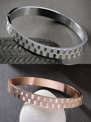 Men set of 2 rhodium-plated stainless steel kada bracelet 1