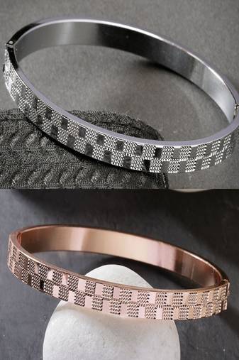Men set of 2 rhodium-plated stainless steel kada bracelet