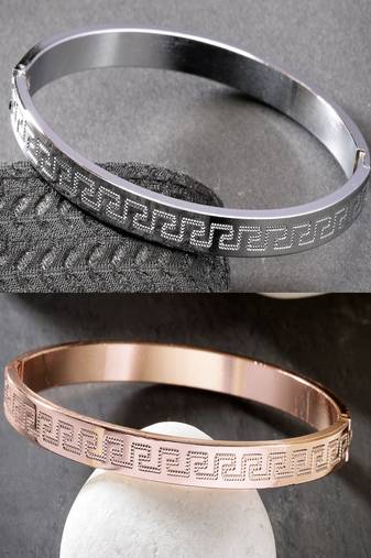 Men set of 2 rhodium-plated stainless steel kada bracelet