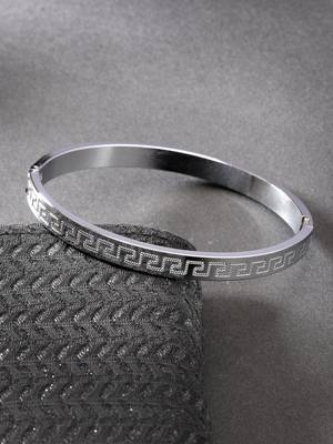 Men set of 2 rhodium-plated stainless steel kada bracelet 3