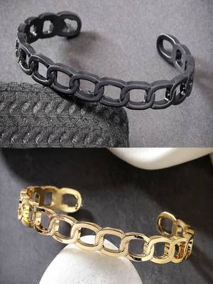 Men set of 2 gold & black rhodium-plated  metal cuff bracelet 1