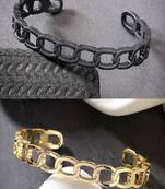 Men set of 2 gold & black rhodium-plated  metal cuff bracelet