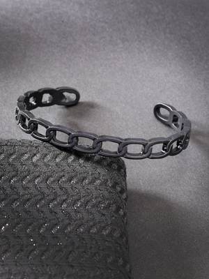 Men set of 2 gold & black rhodium-plated  metal cuff bracelet 3
