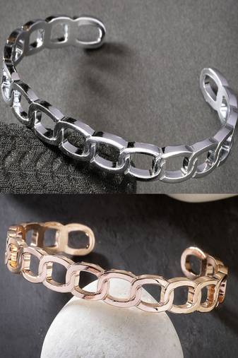 Men set of 2 rhodium-plated  metal cuff bracelet