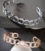 Men set of 2 rhodium-plated  metal cuff bracelet
