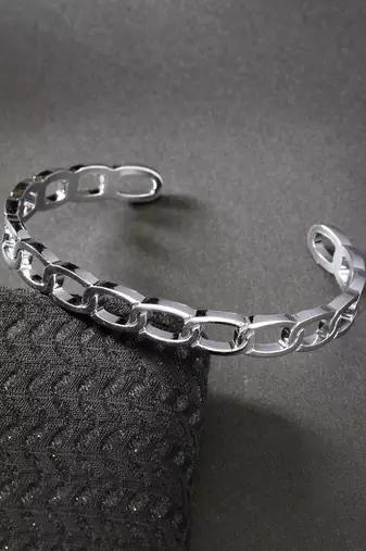 Men set of 2 rhodium-plated  metal cuff bracelet