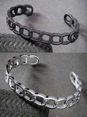 Men set of 2 silver & black rhodium-plated  metal cuff bracelet 1