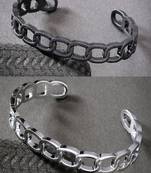 Men set of 2 silver & black rhodium-plated  metal cuff bracelet