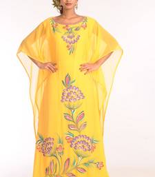 Yellow Embroidered Georgette Islamic Kaftans With Zari Work