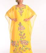 Yellow Embroidered Georgette Islamic Kaftans With Zari Work