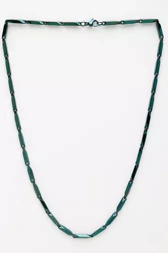 Men green rhodium-plated  stainless steel chain