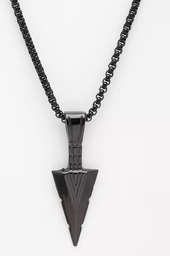 Men black rhodium-plated arrow-shaped pendant with chain